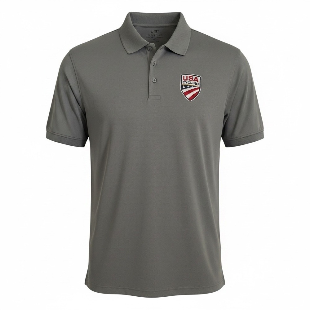 UltraClub USA Cycling Polo Men 2XL Gray Polyester Performance Short Sleeve 8610L